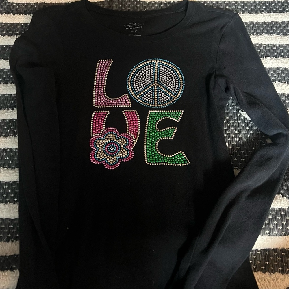 Old Navy Black Long Sleeve Tee with Colorful LOVE Design